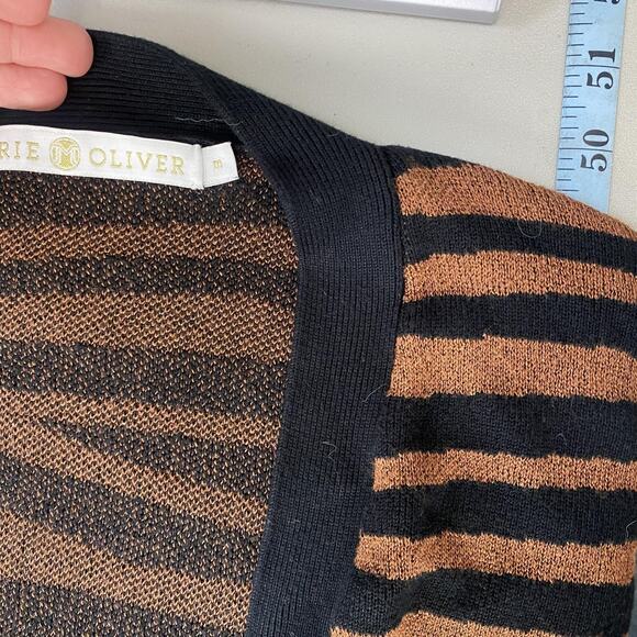 Marie Oliver Cardigan Sweater Women Medium Black Brown Animal Print Pockets Long - Picture 9 of 10